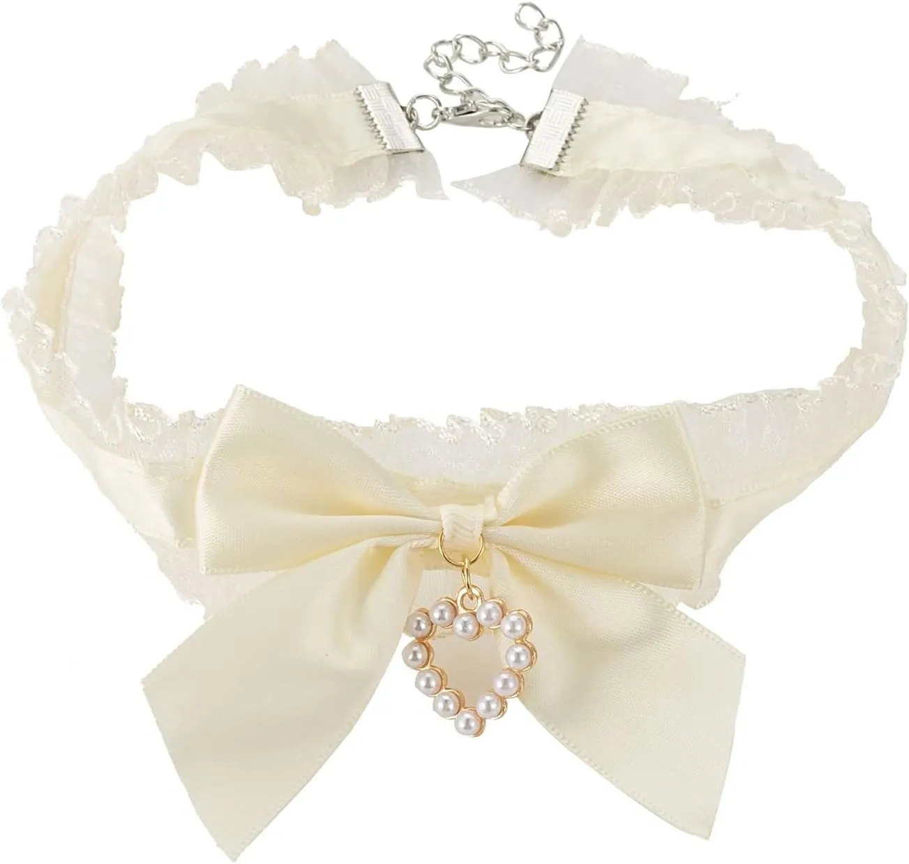 Sexy Chokers for Women White Lace Collars Adjustable Layered Velvet Bow Tie with Heart Pendant Costume Gothic Accessory Necklace for Women