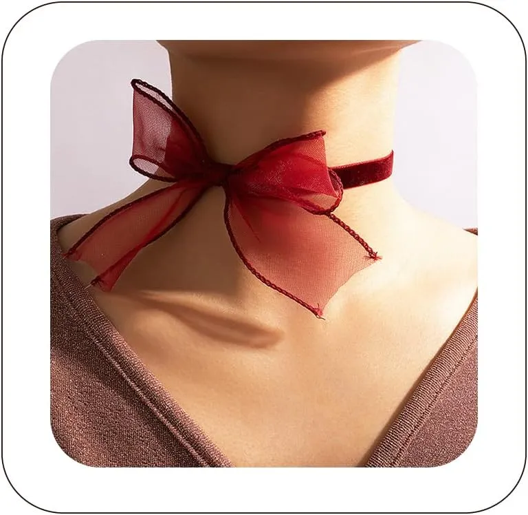 Sexy Lace Bow-knot Chokers Necklace Vintag Gothic Black White Red Soft Velvet Suede Bow Unique Lace Collar Necklace Dainty Elegant Jewelry Gifts for Women Girls