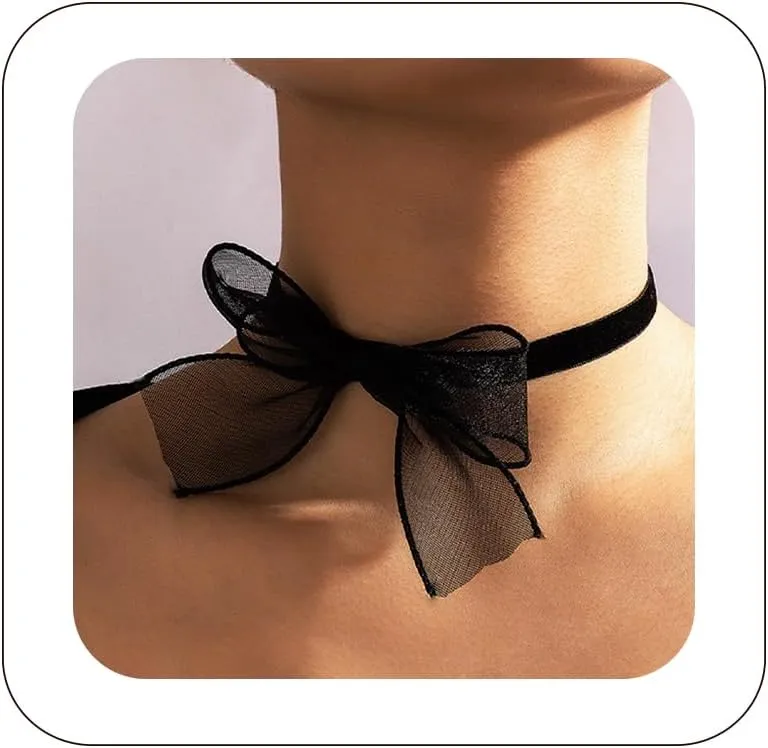 Sexy Lace Bow-knot Chokers Necklace Vintag Gothic Black White Red Soft Velvet Suede Bow Unique Lace Collar Necklace Dainty Elegant Jewelry Gifts for Women Girls