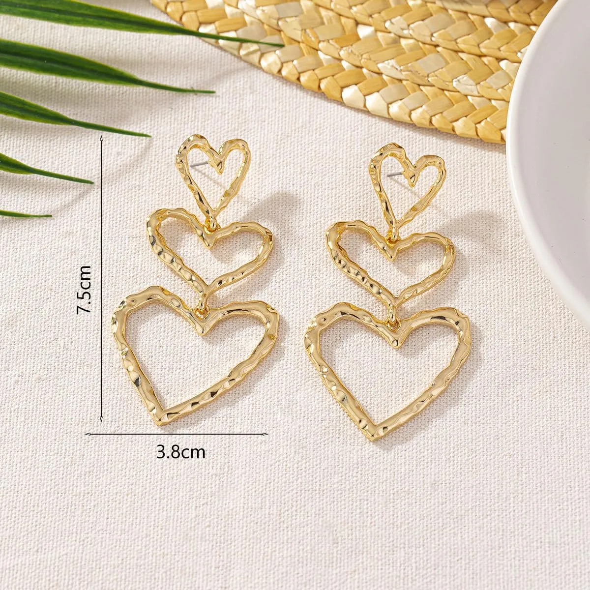 Silver & Gold Heart Dangle Earrings - Pink & Sparkle Rhinestone Bling Heart Jewelry