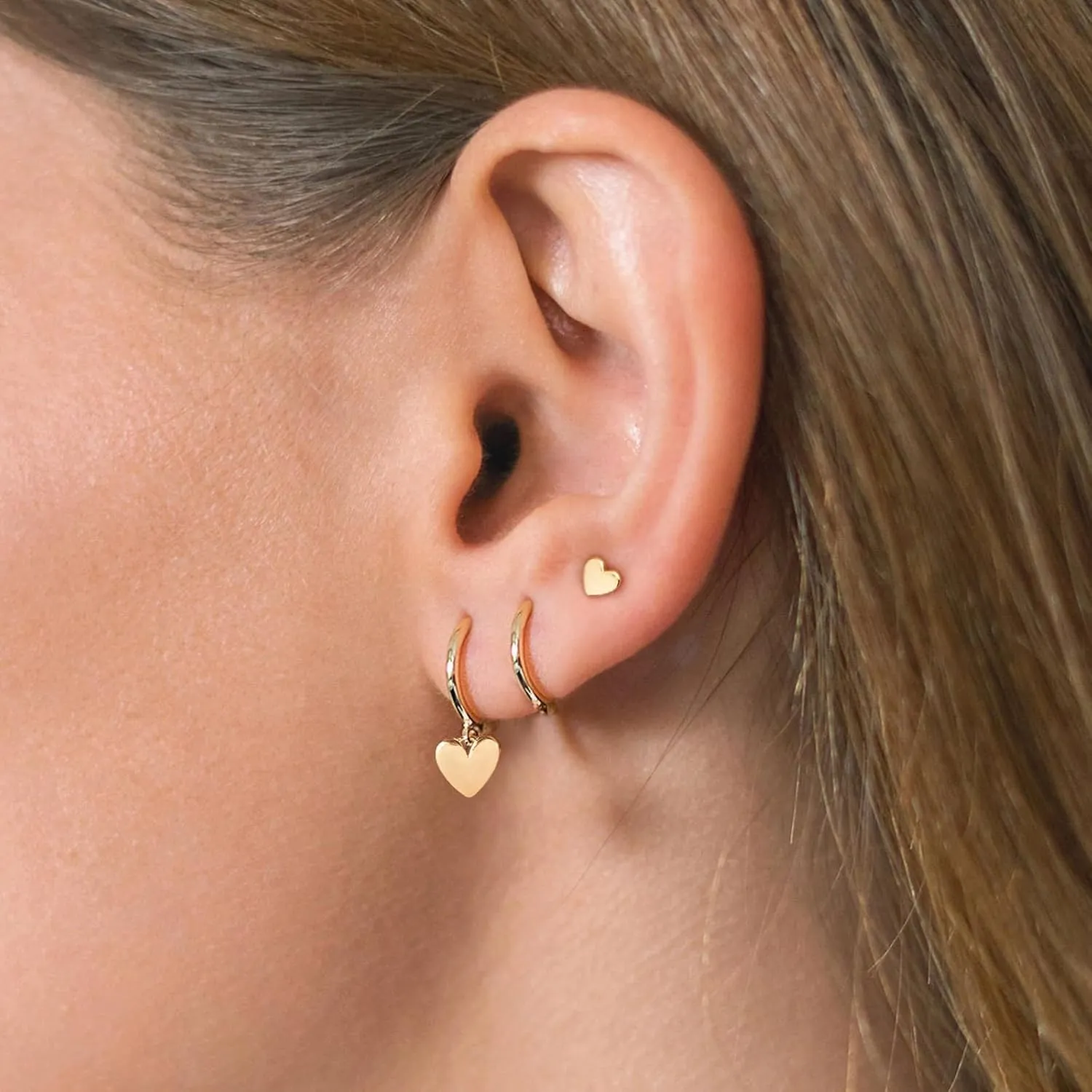 Silver & Gold Heart Dangle Earrings - Pink & Sparkle Rhinestone Bling Heart Jewelry