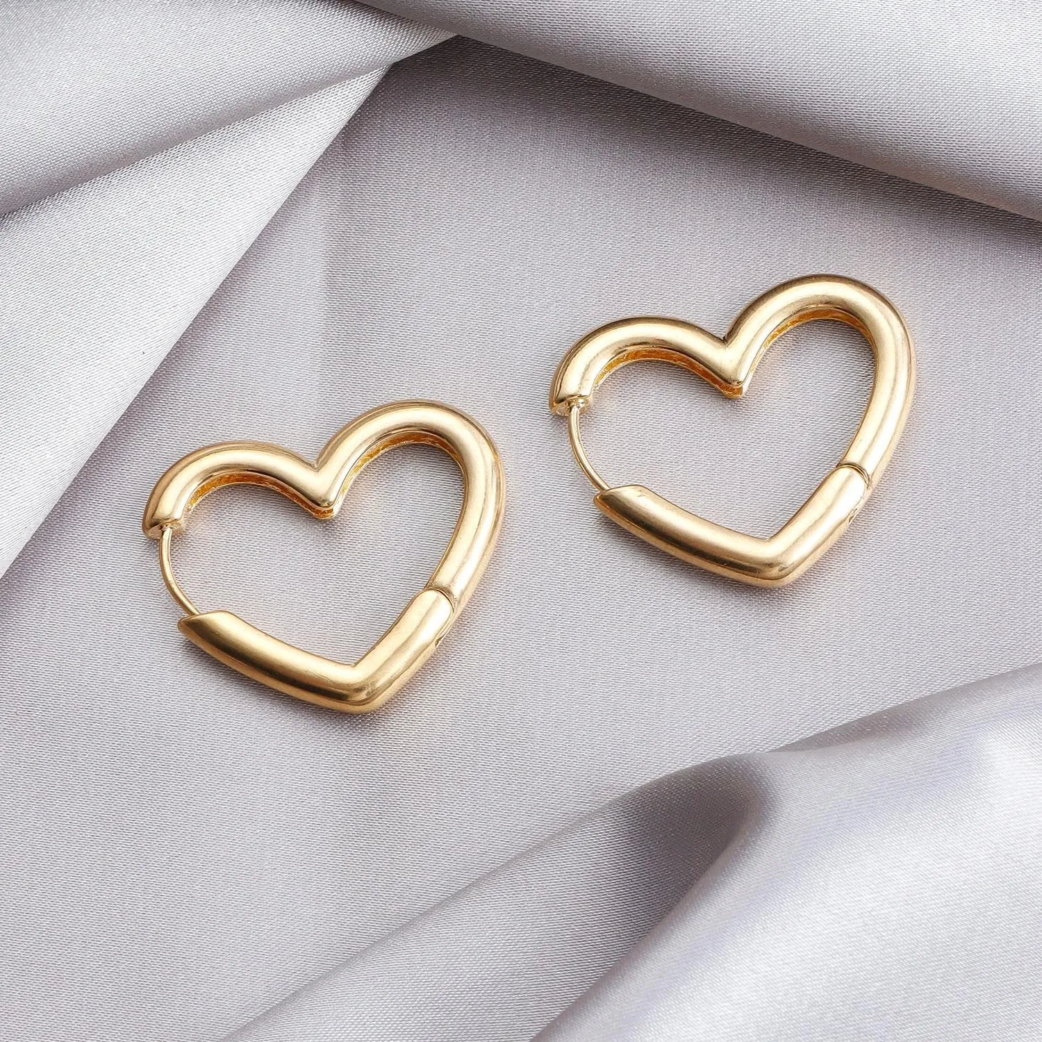Silver & Gold Heart Dangle Earrings - Pink & Sparkle Rhinestone Bling Heart Jewelry