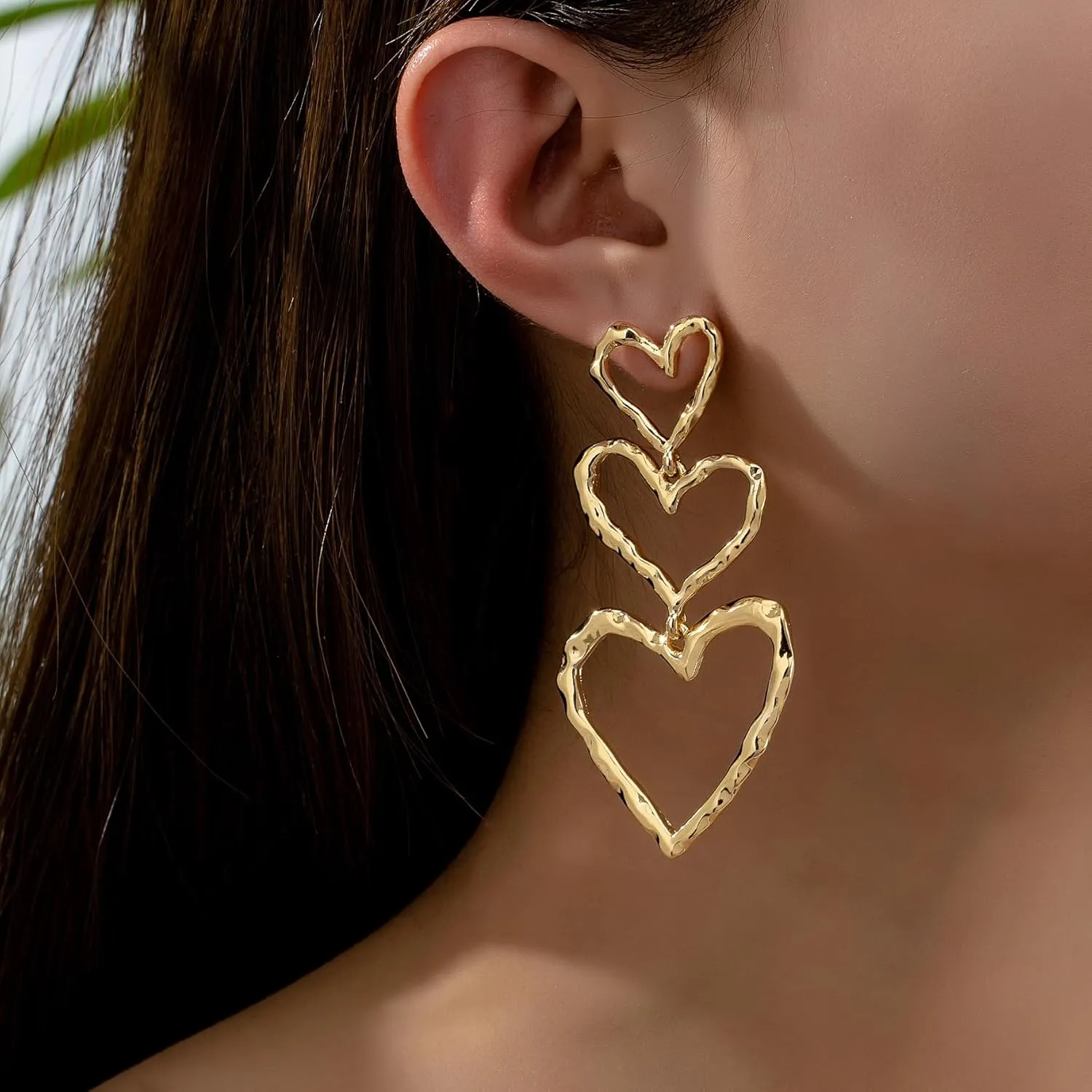 Silver & Gold Heart Dangle Earrings - Pink & Sparkle Rhinestone Bling Heart Jewelry