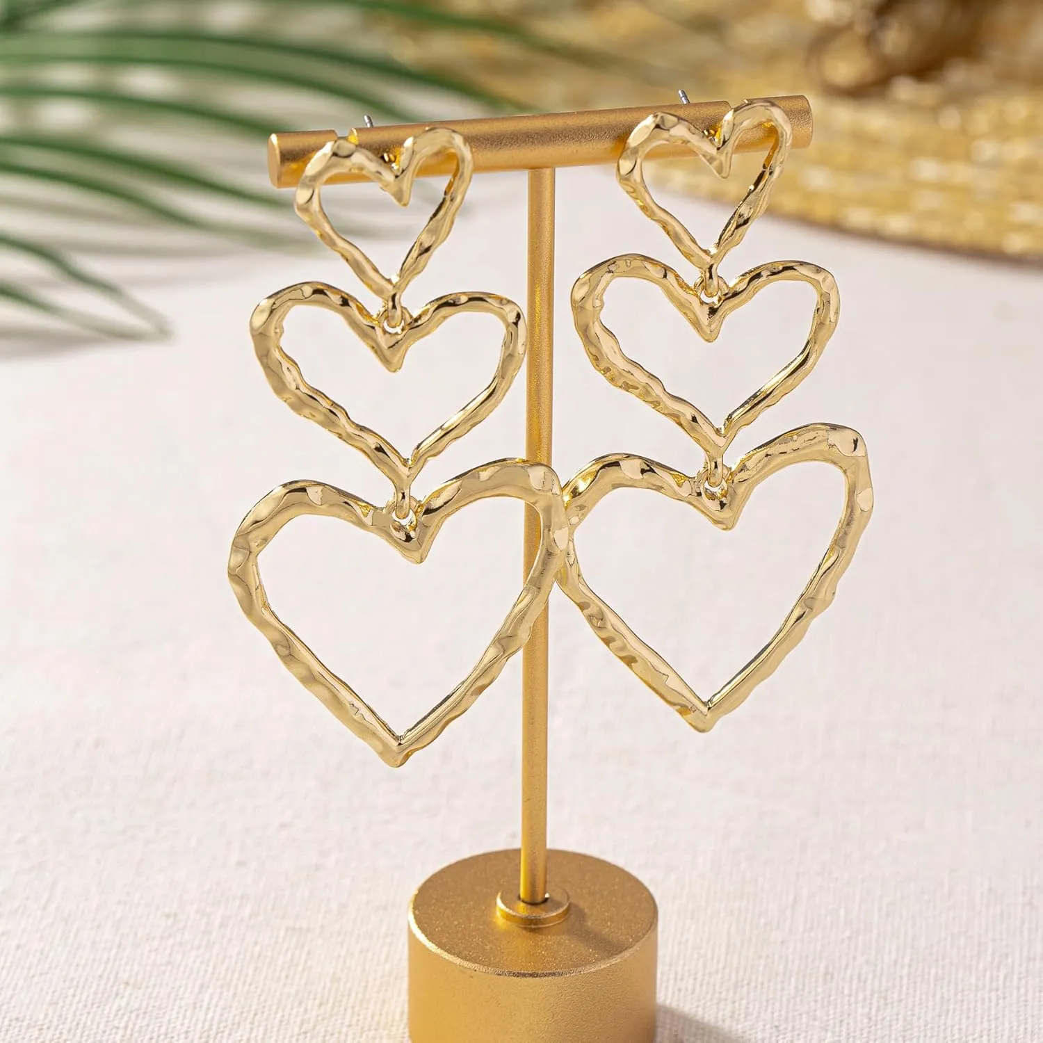 Silver & Gold Heart Dangle Earrings - Pink & Sparkle Rhinestone Bling Heart Jewelry