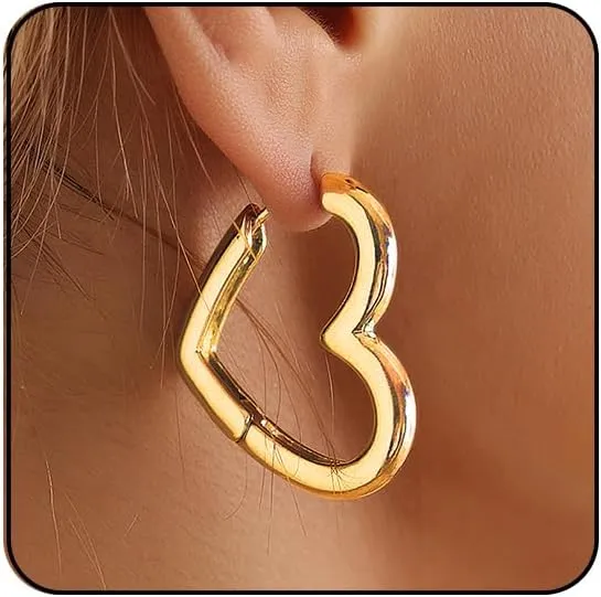 Silver & Gold Heart Dangle Earrings - Pink & Sparkle Rhinestone Bling Heart Jewelry