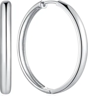 Silver Earrings Sterling Silver Hoop Earrings for Women Silver Huggie Hoop Earrings Hypoallergenic Minimalist Large Silver Hoop Earrings Silver Jewelry, 35mm