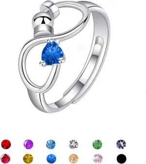 Silver Open Birthstone Rings for Women Adjustable Anxiety Ring Rotating Infinity Ring Heart Emerald Crystal Ring Constellation Month Ring Birthday Valentine Jewelry