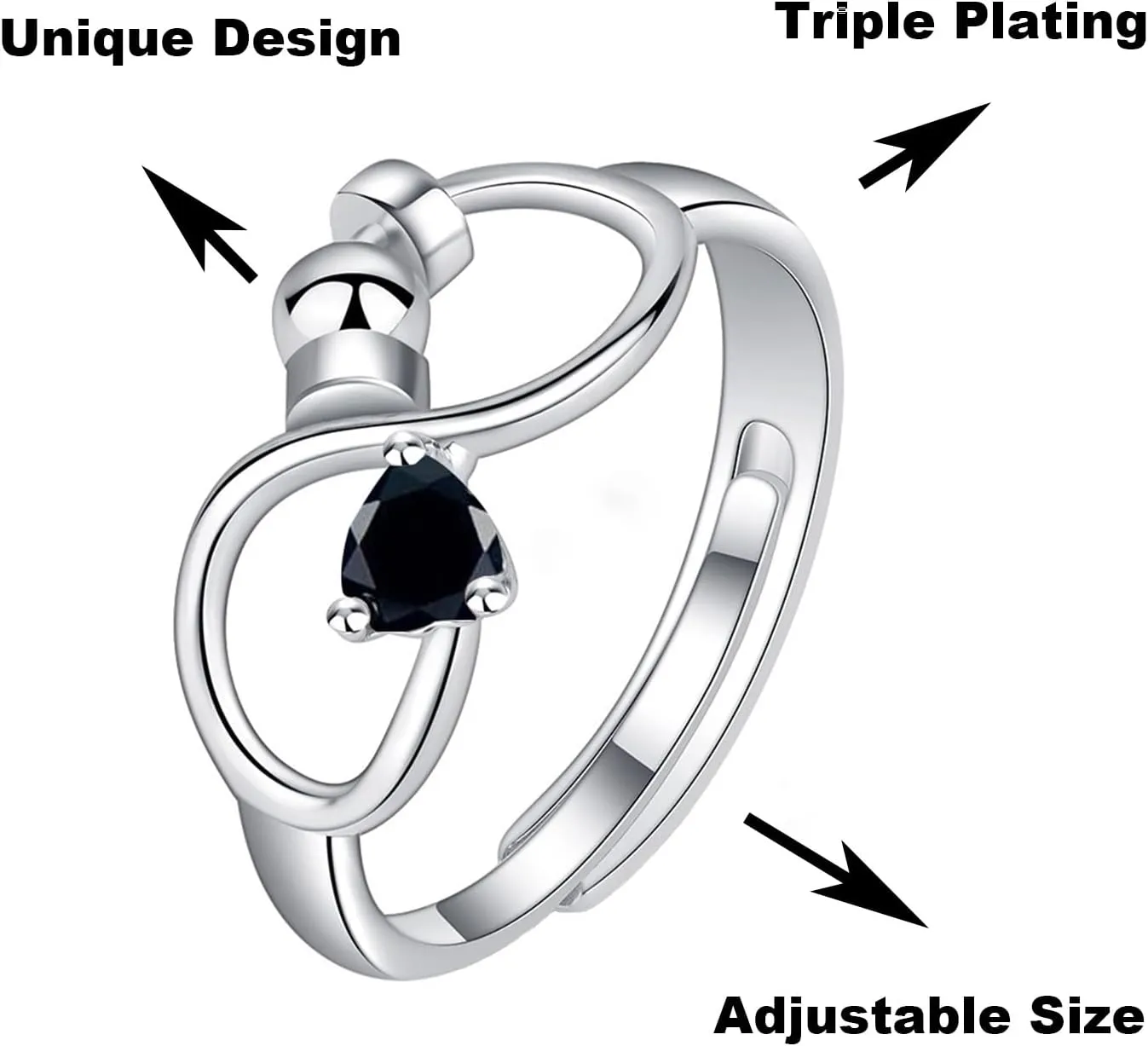 Silver Open Birthstone Rings for Women Adjustable Anxiety Ring Rotating Infinity Ring Heart Emerald Crystal Ring Constellation Month Ring Birthday Valentine Jewelry
