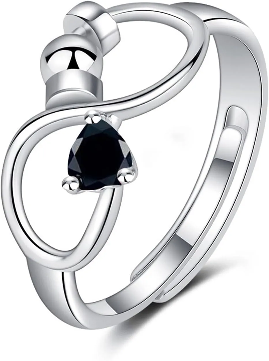 Silver Open Birthstone Rings for Women Adjustable Anxiety Ring Rotating Infinity Ring Heart Emerald Crystal Ring Constellation Month Ring Birthday Valentine Jewelry