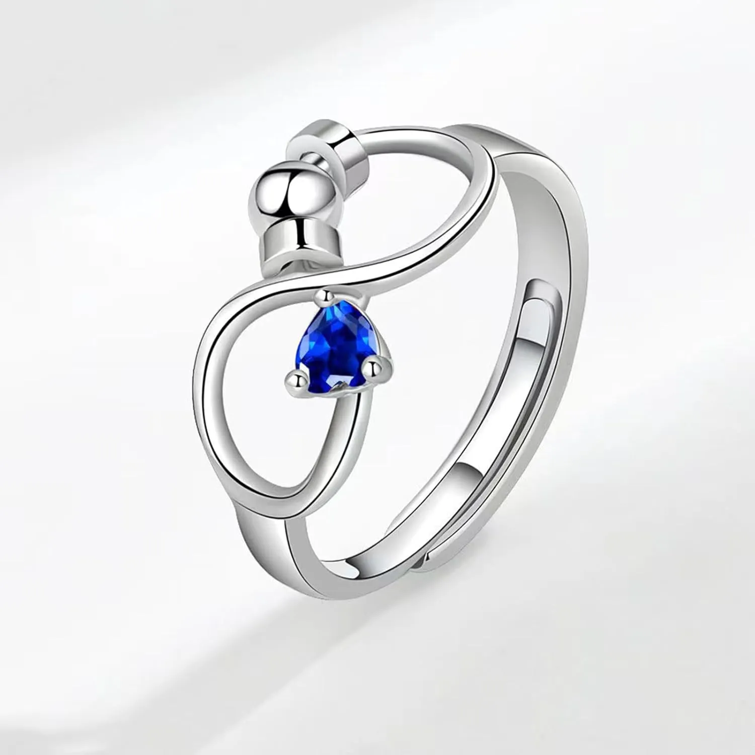 Silver Open Birthstone Rings for Women Adjustable Anxiety Ring Rotating Infinity Ring Heart Emerald Crystal Ring Constellation Month Ring Birthday Valentine Jewelry