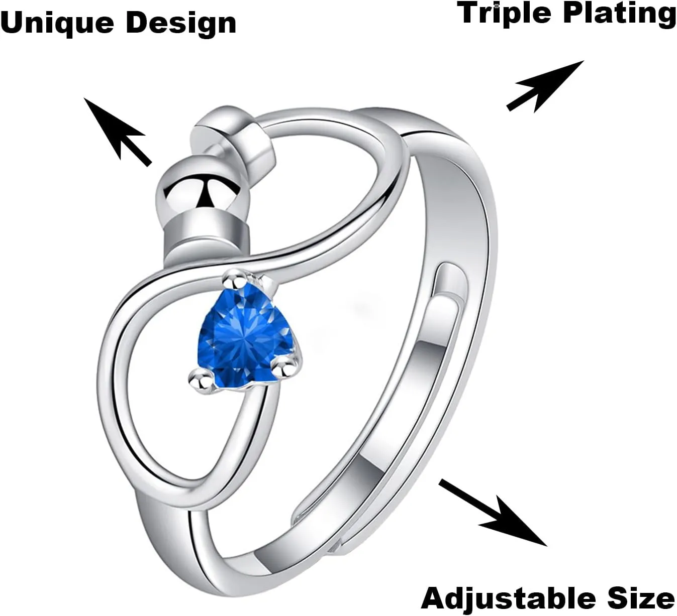 Silver Open Birthstone Rings for Women Adjustable Anxiety Ring Rotating Infinity Ring Heart Emerald Crystal Ring Constellation Month Ring Birthday Valentine Jewelry