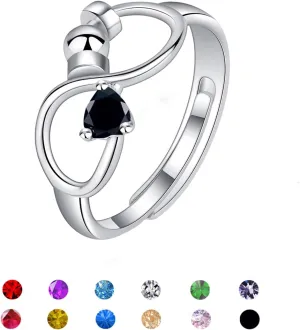 Silver Open Birthstone Rings for Women Adjustable Anxiety Ring Rotating Infinity Ring Heart Emerald Crystal Ring Constellation Month Ring Birthday Valentine Jewelry