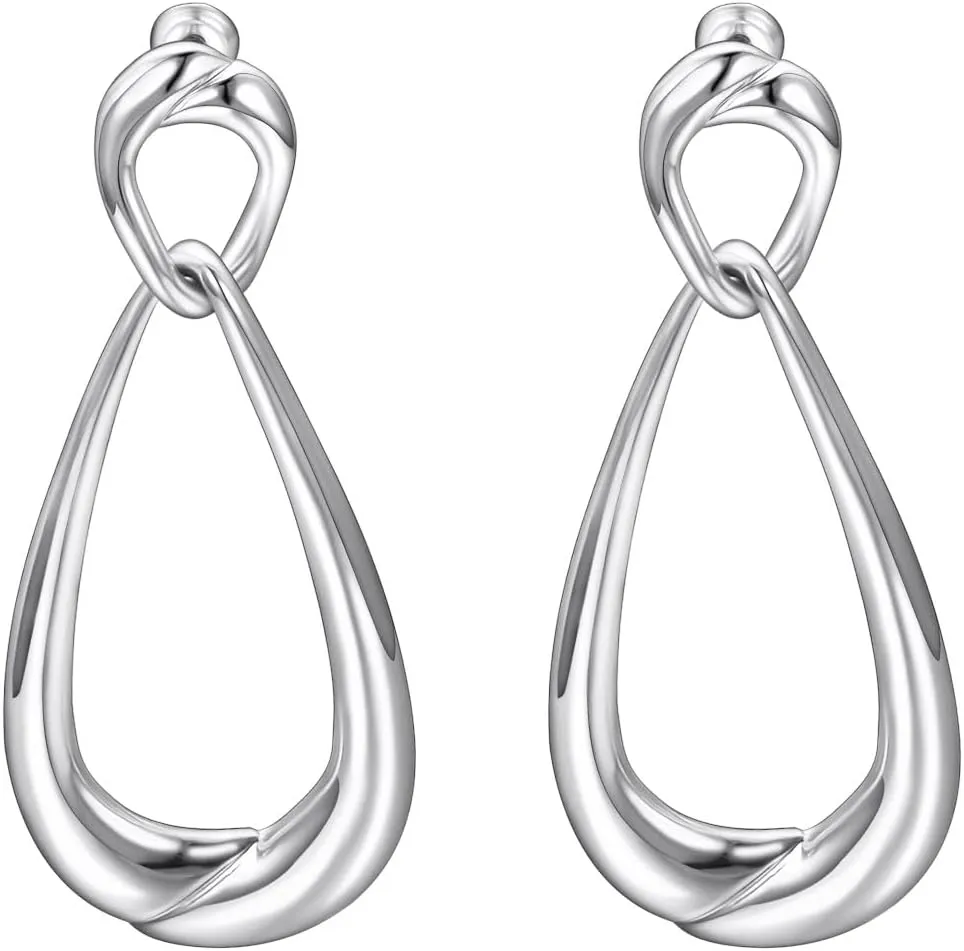 Silver Oval Dangle Earrings for Women 14K Plated White Gold Dangle Earrings Lightweight Hypoallergenic Earrings Jewelry