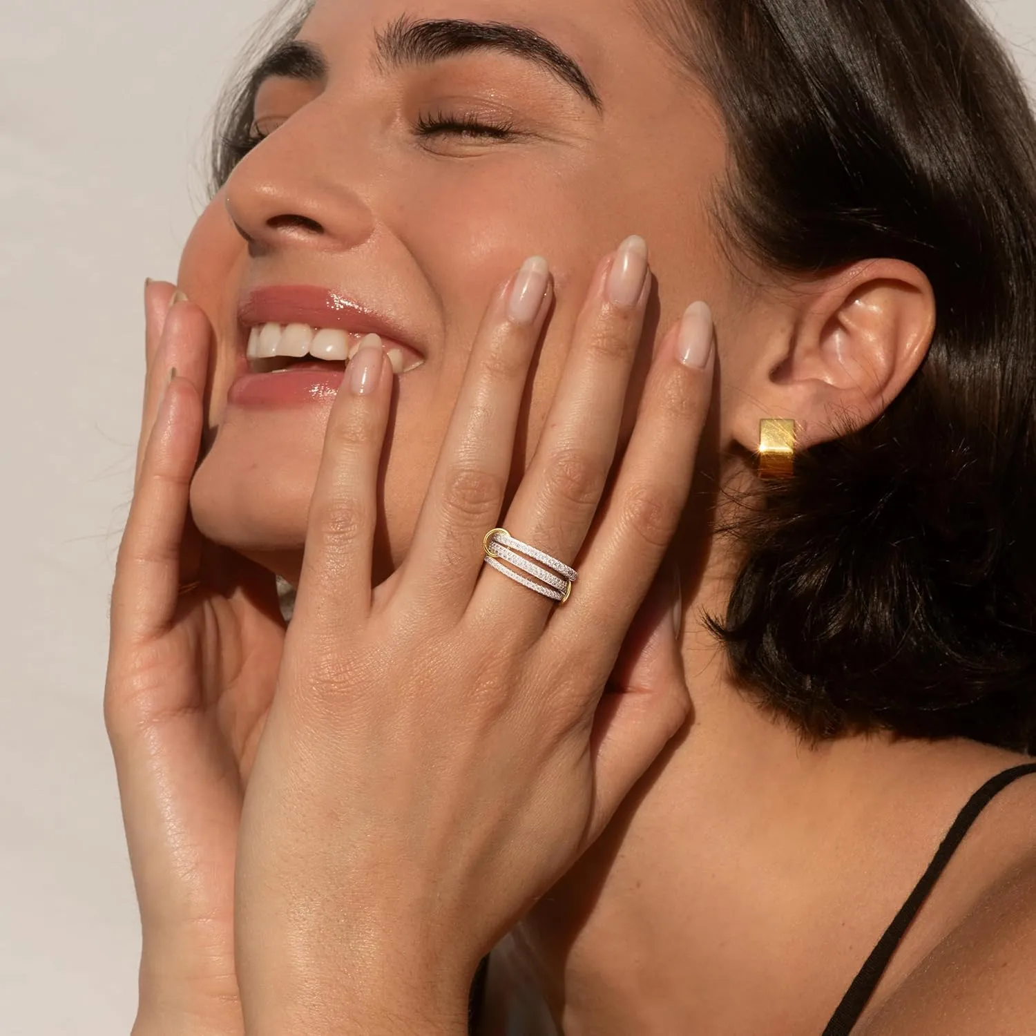 Silver Stackable Rings for Women Non Tarnish ??Statement Mixed Metals Multi Ring Stack Rings Set Cubic Zirconia Two-Toned Connected Bands Stacking Jewelry Size 6-10