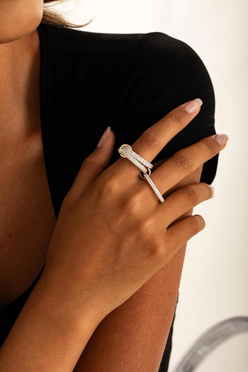 Silver Stackable Rings for Women Non Tarnish ??Statement Mixed Metals Multi Ring Stack Rings Set Cubic Zirconia Two-Toned Connected Bands Stacking Jewelry Size 6-10