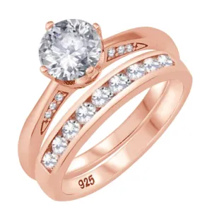 SilverDia 2 Ct Round Cut Diamond Classic Wedding Band Engagement Rings Set 14k Rose Gold Finish Fine 925 Sterling Silver Handmade Customized Stacking Matching Gorgeous Anniversary Band Gift For Her