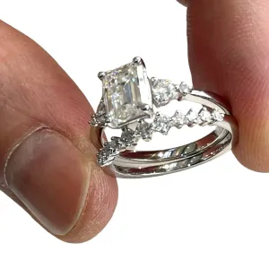SilverDia 2.50 Ct Emerald Cut Diamond Classic Half Eternity Bridal Wedding Band Engagement Rings For Women 14k White Gold Plated 925 Sterling Silver Handmade Stacking Matching Customized Gift For Her