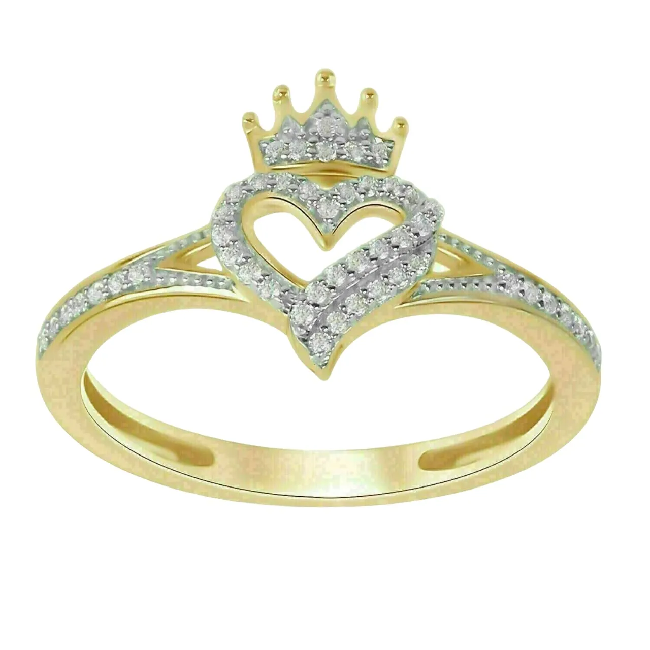 SilverDia 2.52 Ct Round Cut Diamond Crown & Heart Shape Gorgeous Engagement Rings For Women 14k Yellow Gold Plated Wedding Rings 925 Sterling Silver Handmade Anniversary Rings Customized Gift For Her
