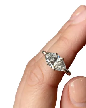 SilverDia 3 Ct Marquise Cut Diamond Gorgeous East-West Solitaire Engagement Rings 14k White Gold Plated Wedding Ring 925 Sterling Silver Handmade Anniversary Ring Customized Promise Rings Gift For Her