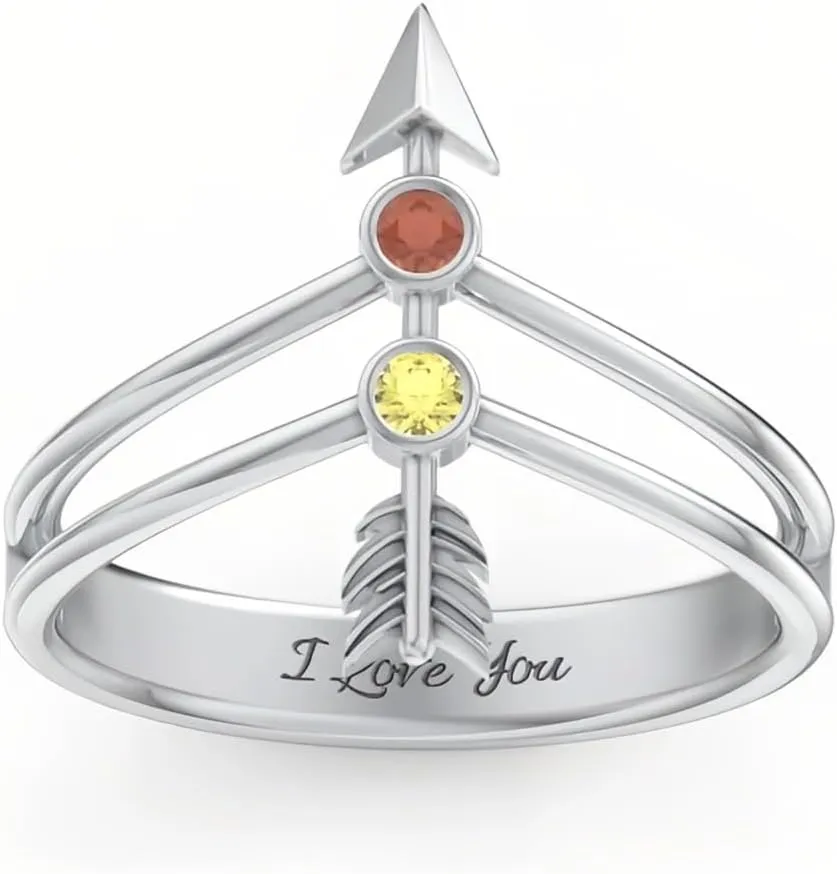 SIMONLY Custom Birthstone Ring for Womeen 925 Sterling Silver Engraved Name Ring Gifts
