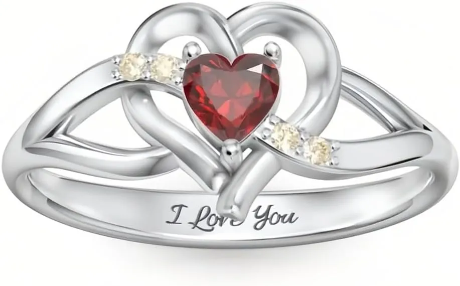 SIMONLY Custom Birthstone Ring for Womeen 925 Sterling Silver Engraved Name Ring Gifts