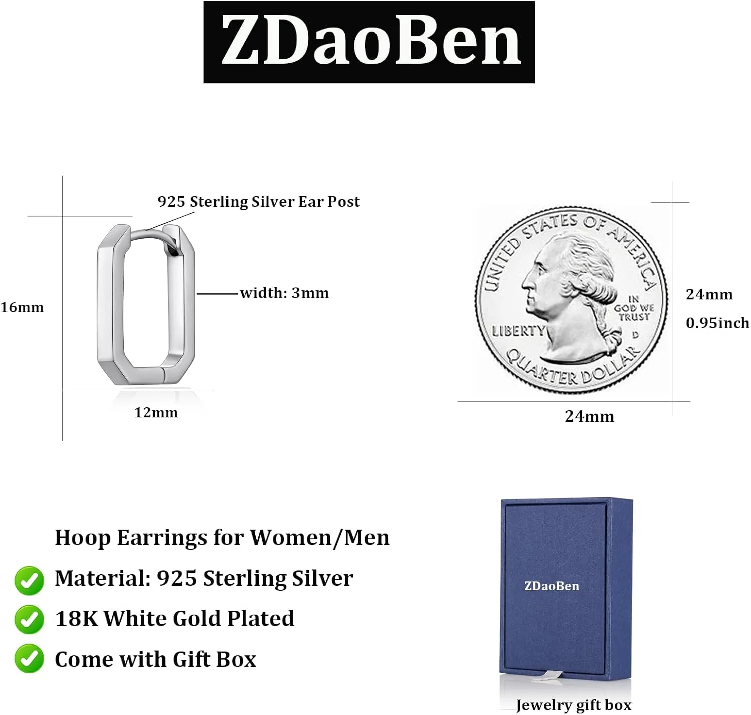 Simple Hoop Earrings for Women, Hypoallergenic Hoops Jewelry Huggies Sleeper Earrings 925 Sterling Silver Ear Post 18MM 20MM 25MM