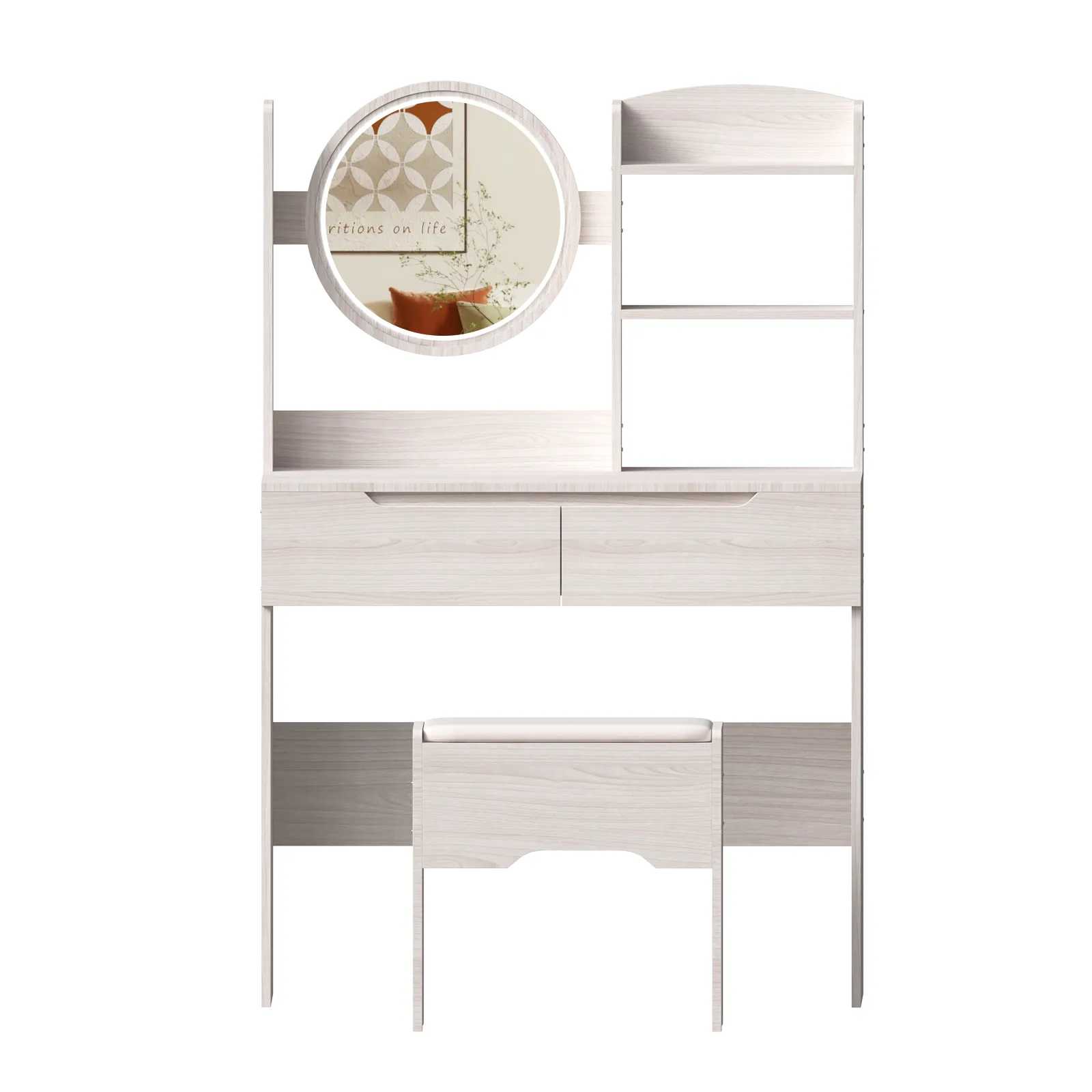 Simple Stylish Vanity Table Set With Vanity Stool, Touch Control LED Mirror, Multi Layer Large Capacity Storage. (L31.5"x W15.7" x H47.8")