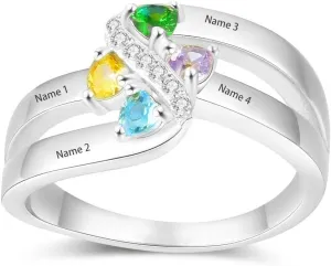 SISGEM 10K 14K 18K Gold Natural Diamond Personalized Name Rings with 1-6 CZ Birthstone Customized Birthstone Rings for Women Mom Mothers Birthstone Rings