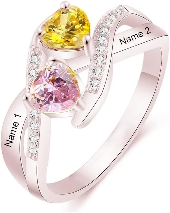 SISGEM 10K 14K 18K Gold Natural Diamond Personalized Name Rings with 1-6 CZ Birthstone Customized Birthstone Rings for Women Mom Mothers Birthstone Rings