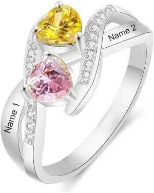 SISGEM 10K 14K 18K Gold Natural Diamond Personalized Name Rings with 1-6 CZ Birthstone Customized Birthstone Rings for Women Mom Mothers Birthstone Rings