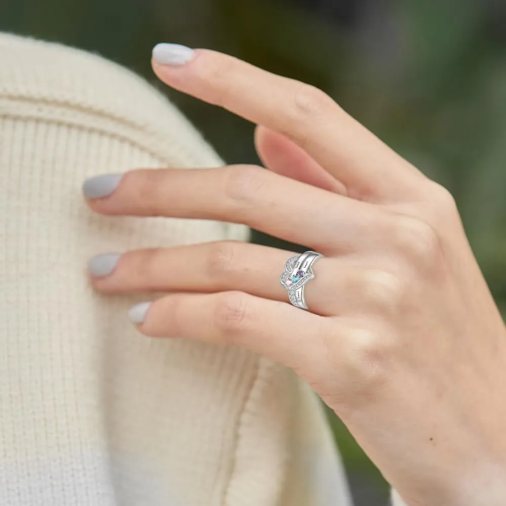 SISGEM 10K 14K 18K Gold Natural Diamond Personalized Name Rings with 1-6 CZ Birthstone Customized Birthstone Rings for Women Mom Mothers Birthstone Rings