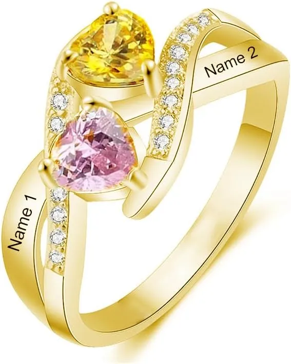 SISGEM 10K 14K 18K Gold Natural Diamond Personalized Name Rings with 1-6 CZ Birthstone Customized Birthstone Rings for Women Mom Mothers Birthstone Rings