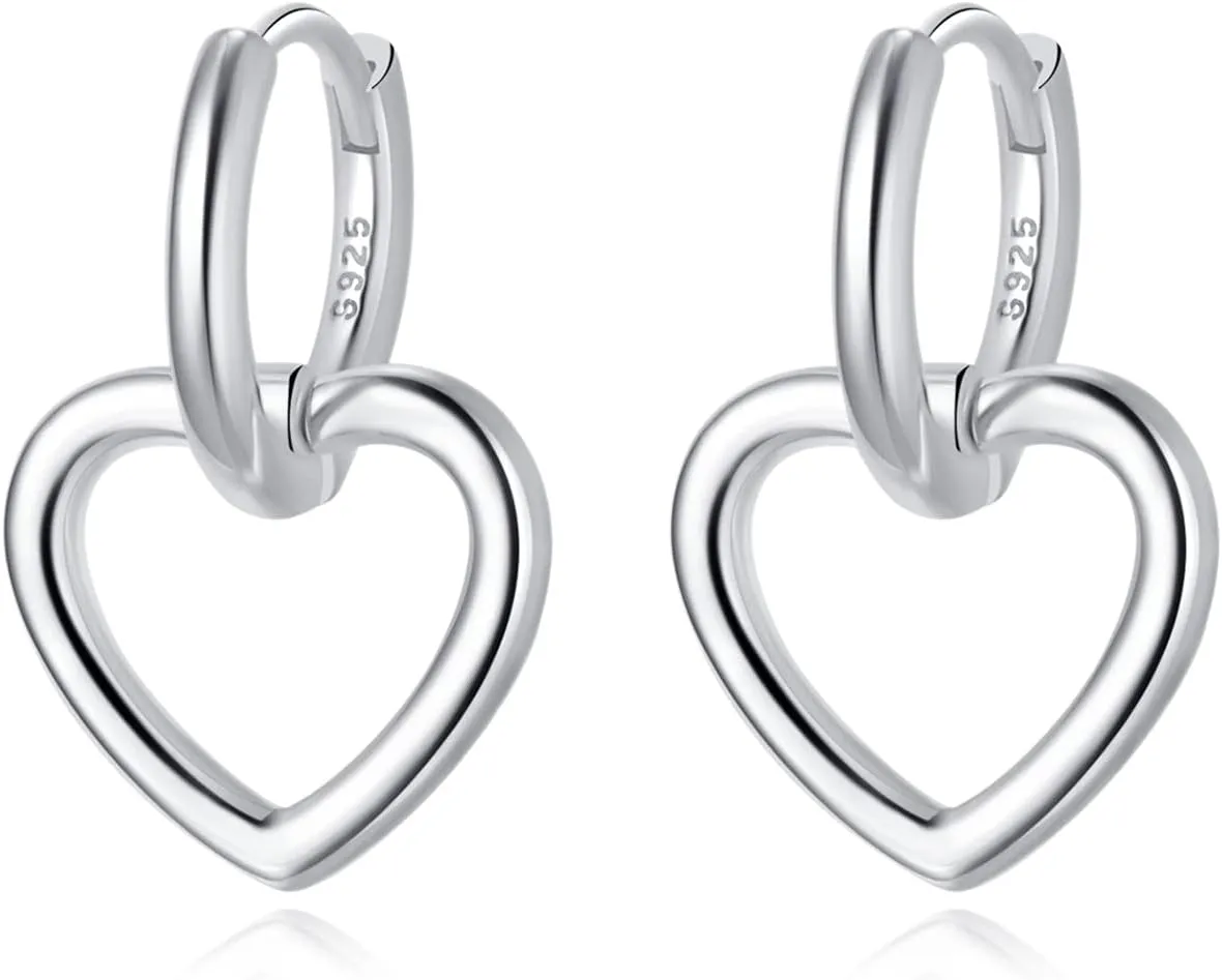 SLUYNZ 925 Sterling Silver Heart Hoop Earrings for Women Teens Love Heart Hoop Dangle Earrings Huggie Studs