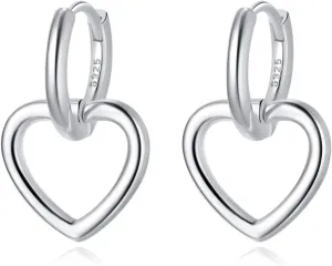 SLUYNZ 925 Sterling Silver Heart Hoop Earrings for Women Teens Love Heart Hoop Dangle Earrings Huggie Studs