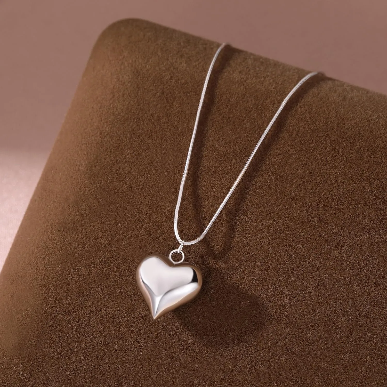 SLUYNZ 925 Sterling Silver Love Heart Choker Necklace for Women Teens Chunky Love Heart Necklace Pendant Mother's Day Necklace