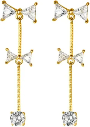 SLUYNZ Sterling Silver CZ Bows Dangle Earrings for Women Elegant Bow Drop Earrings Chain Studs Wedding Earrings