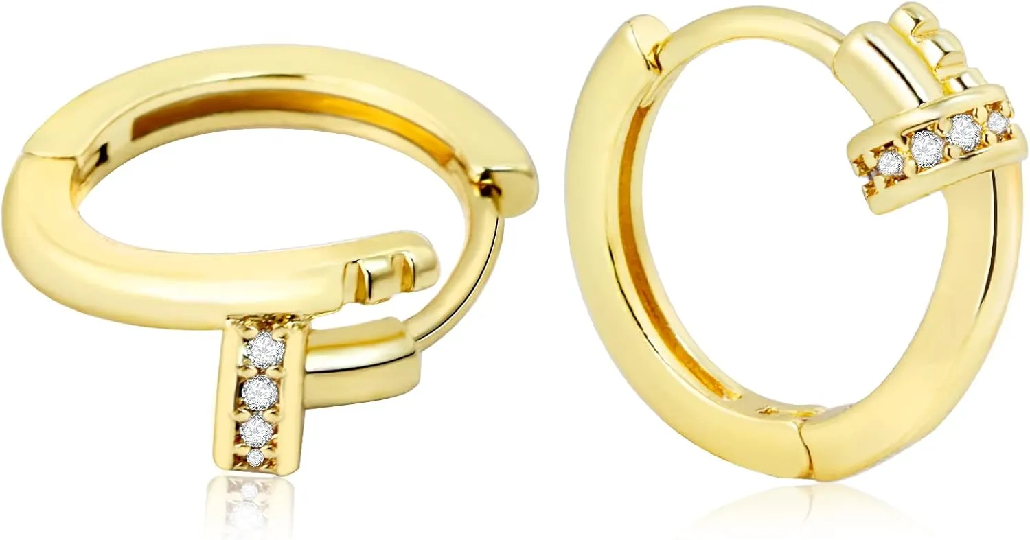 Small Gold Hoop Earrings for Women, 14k Gold Plated Huggie Hoop Earrings, Dainty Hypoallergenic Earrings, Lightweight Tiny Cute Butterfly Hoop Earrings with Shining Cubic Zriconia