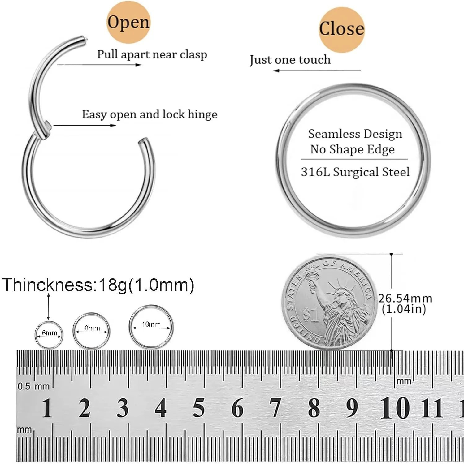 Small Gold Hoop Earrings, Lightweight 14K Gold Plated Huggie Hoop Earrings for Cartilage Helix Tragus, Hypoallergenic Earrings for Women Men, Tiny Thin Hoops Surgical Steel Endless Hoops Earrings 6-10 mm