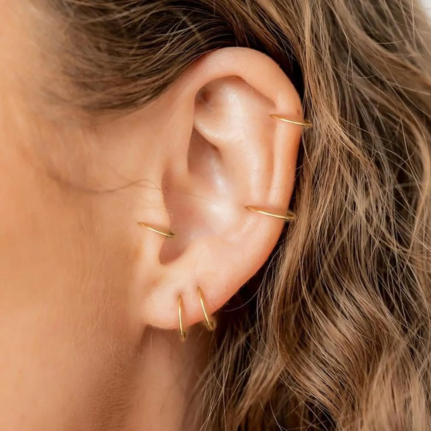 Small Gold Hoop Earrings, Lightweight 14K Gold Plated Huggie Hoop Earrings for Cartilage Helix Tragus, Hypoallergenic Earrings for Women Men, Tiny Thin Hoops Surgical Steel Endless Hoops Earrings 6-10 mm