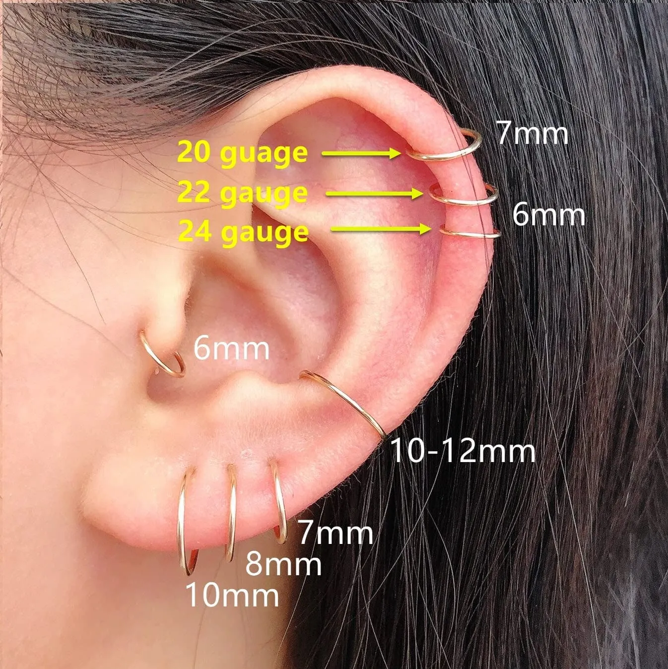 Small Gold Sterling Silver Huggie Hoop Earrings for Women Cartilage Nose Helix Tragus (Gold, 5mm 20 gauge / 1 pair)