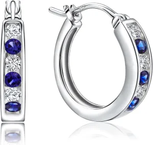 Small Hoop Earrings for Women Hypoallergenic 925 Sterling Silver 18mm Gemstone Huggie Hoop Earrings Annivesary Wedding Jewelry Birthstone Huggy Earrings