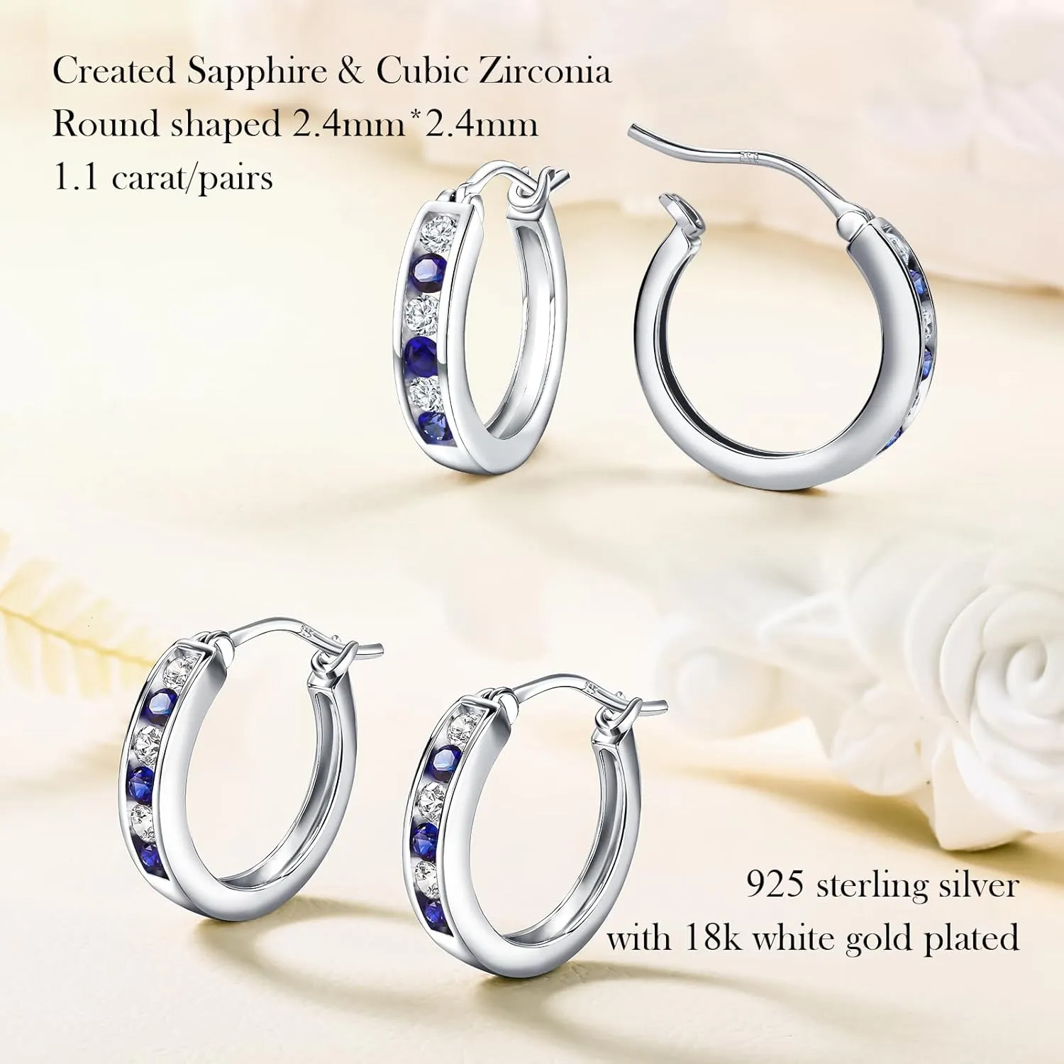 Small Hoop Earrings for Women Hypoallergenic 925 Sterling Silver 18mm Gemstone Huggie Hoop Earrings Annivesary Wedding Jewelry Birthstone Huggy Earrings