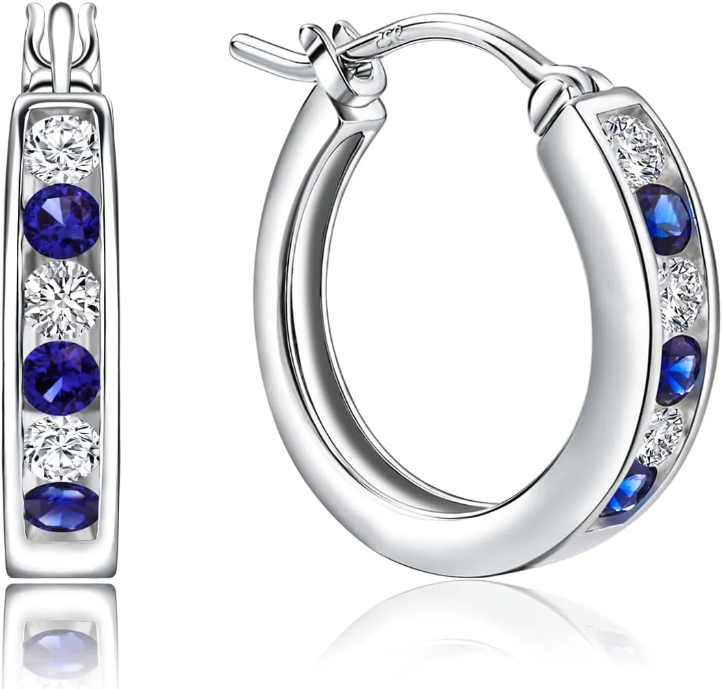 Small Hoop Earrings for Women Hypoallergenic 925 Sterling Silver 18mm Gemstone Huggie Hoop Earrings Annivesary Wedding Jewelry Birthstone Huggy Earrings