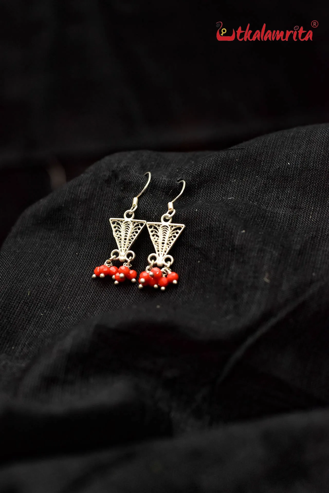 Small Inverted Filigree Triangles with Orange Bead (Danglers)