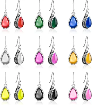 Small Teardrop Earrings for Women Trendy Colorful Dainty Crystal Dangle Earrings Set Silver Vintage Boho Drop Earrings Jewelry