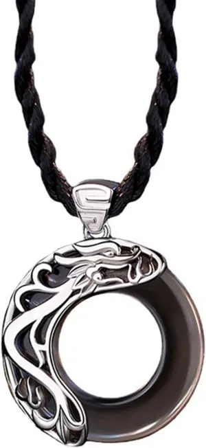 SMDSAZ Vintage Black White Moonlight Jade Pendant Necklace Couple Creative Romantic Valentine's Day Gift Jewelry (Metal Color : Black)