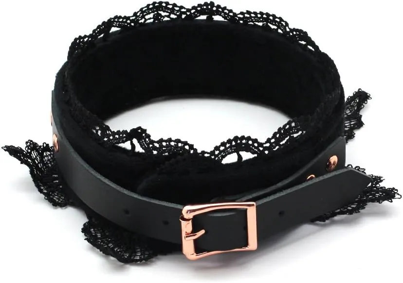 SMspade Leather Choker Collar Black Lace Chokers Set for Men Women Girls