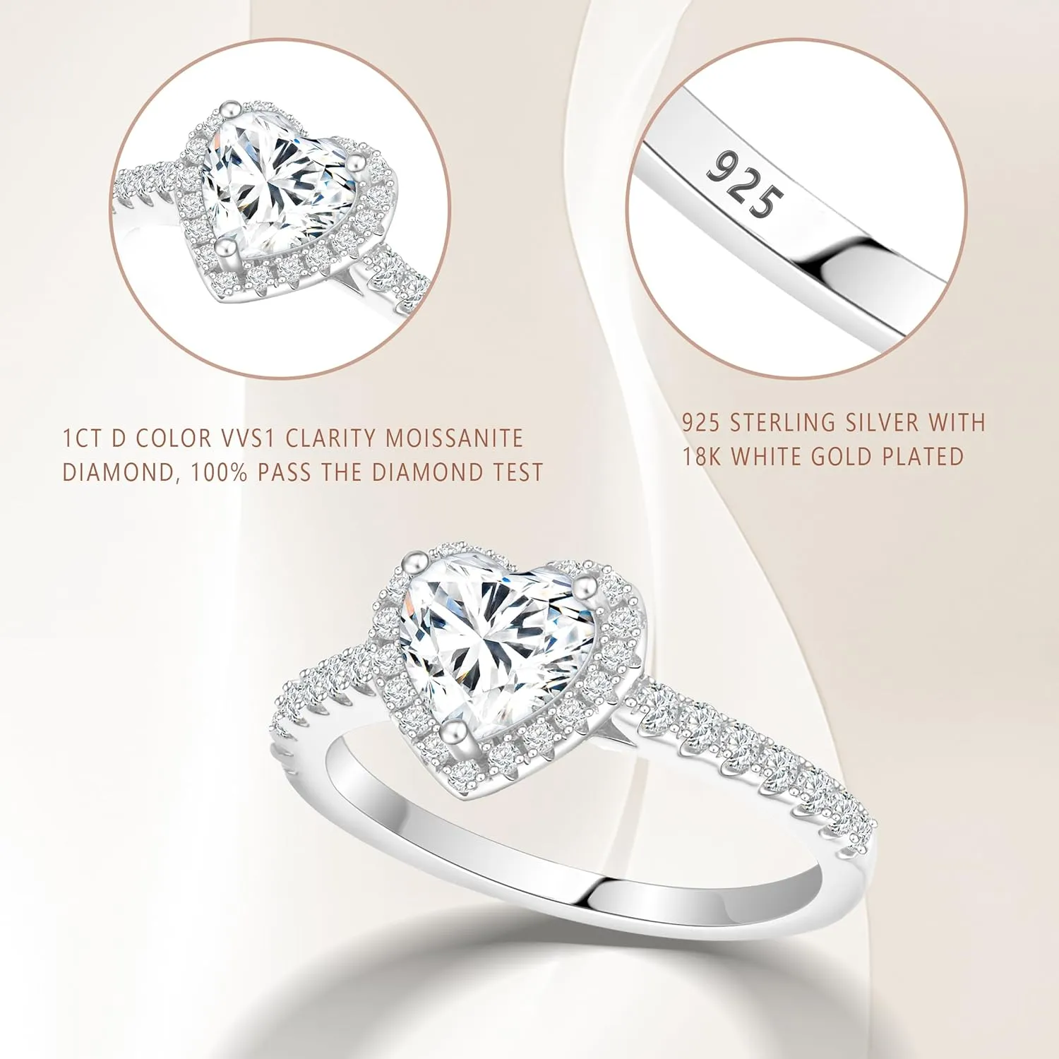 Solitaire Moissanite Engagement Rings 925 Sterling Silver 1CT Halo Promise Rings D Color VVS1 Lab Created Wedding Bands Moissanite Ring For Women