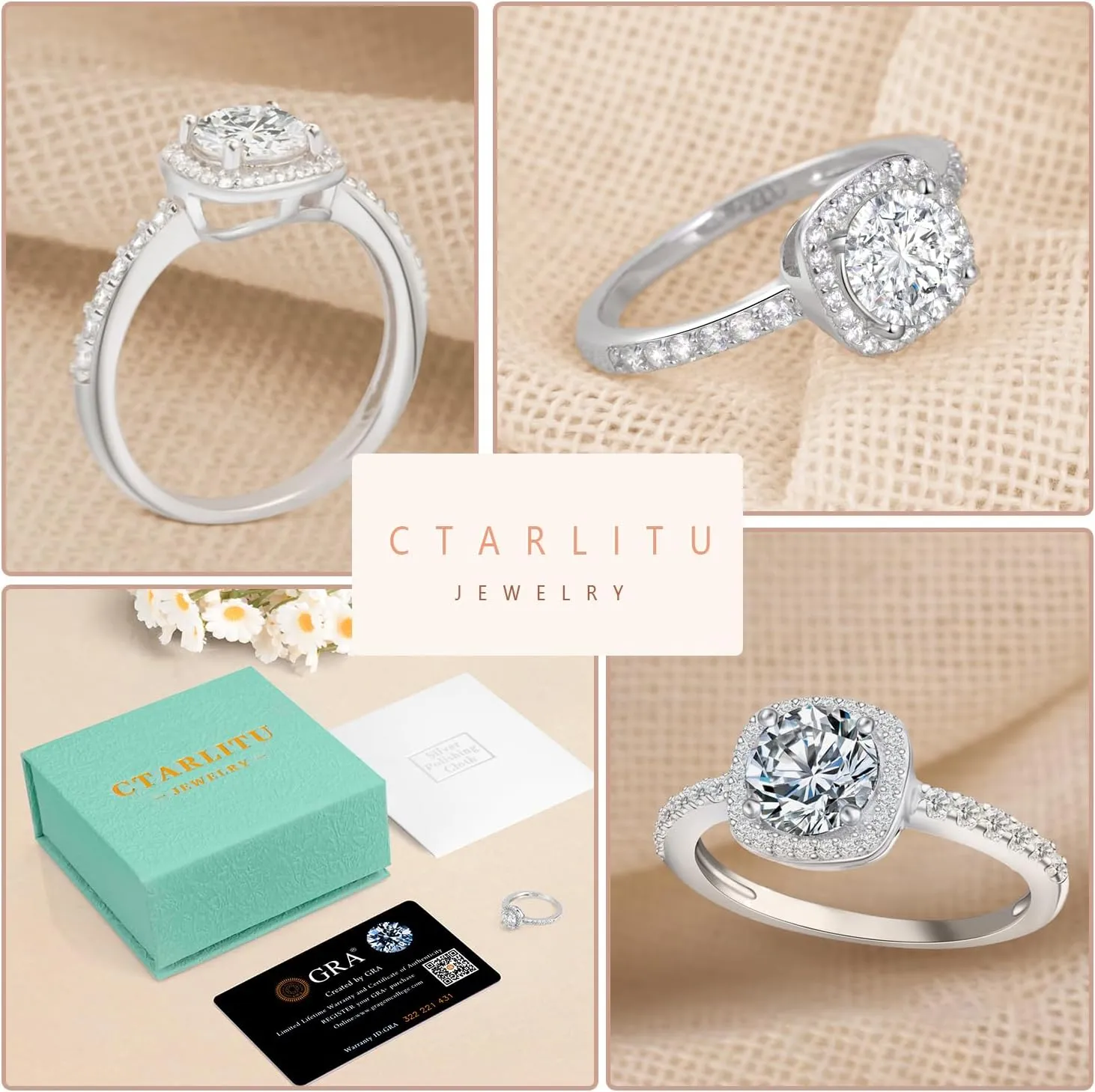 Solitaire Moissanite Engagement Rings 925 Sterling Silver 1CT Halo Promise Rings D Color VVS1 Lab Created Wedding Bands Moissanite Ring For Women