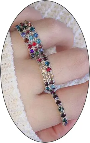 Sparkly Rhinestone Stackable Elastic Rings Set for Women Lady, Bling Silver Crystal Wide Band Finger Rings Trendy Multi-Row Stuff Jewelry Accessories Gift